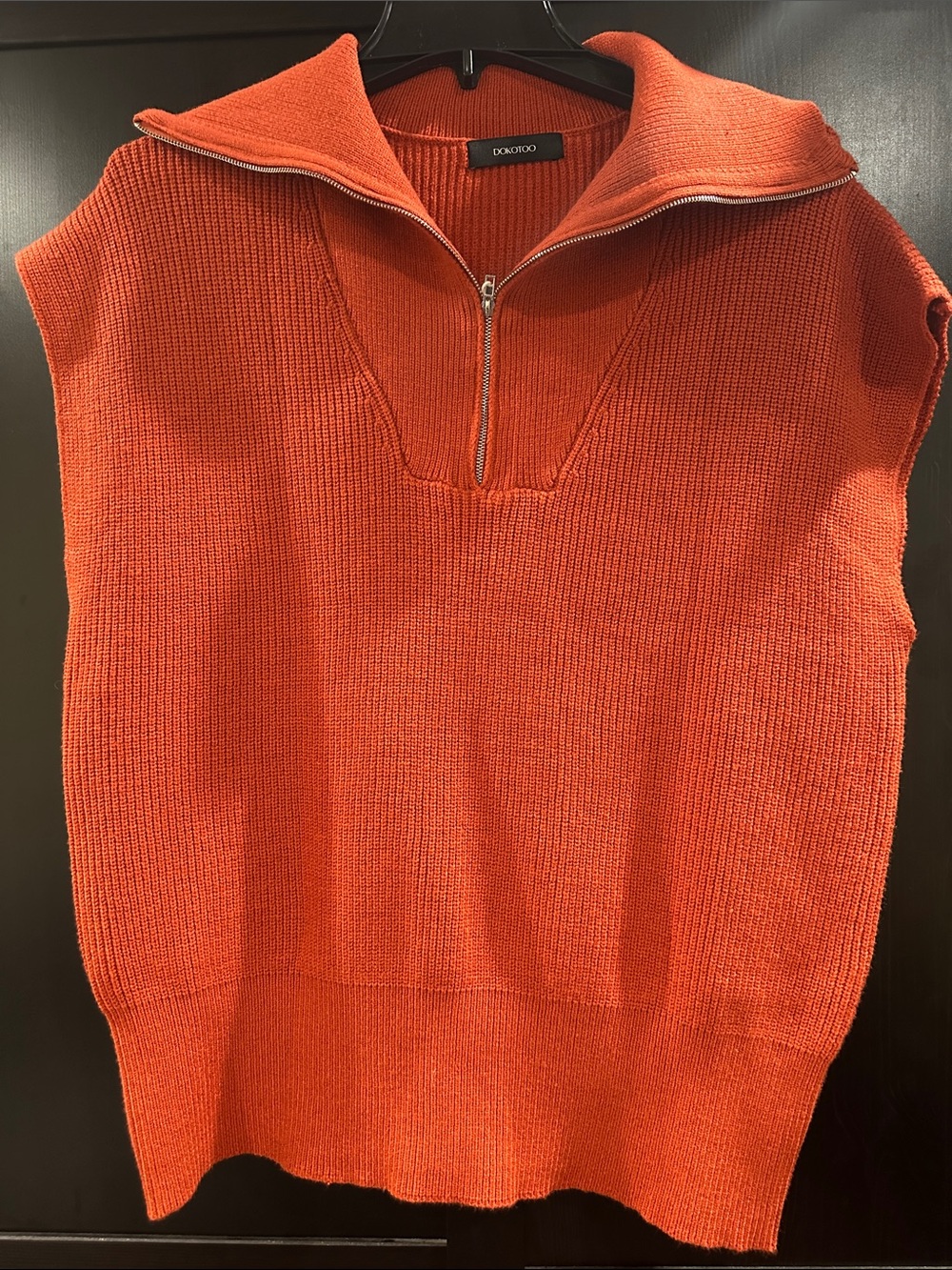 DOKOTOO Orange Sleeveless Half-Zip Knit Top